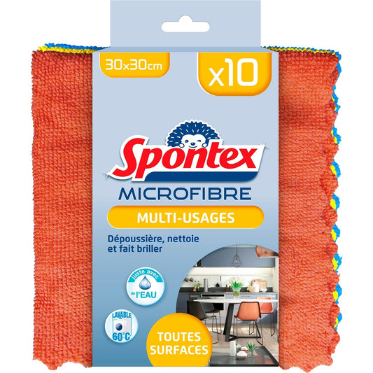 Lavette Microfibre Multi-Usages Toutes Surfaces SPONTEX la boîte de 10 lavettes