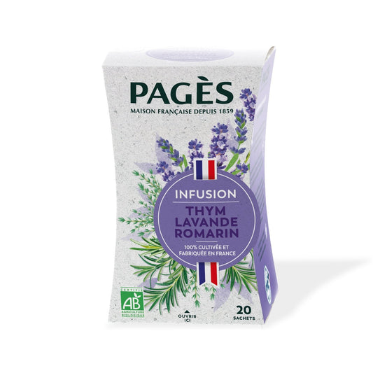 Infusion Thym Lavande Romarin Bio PAGES la boite de 20 sachets