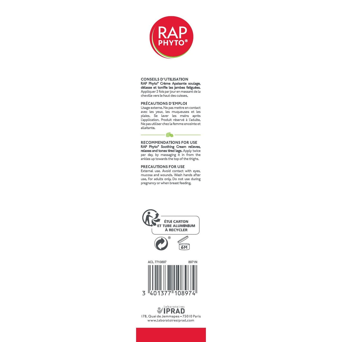 Leichte Beincreme beruhigt und strafft Rosskastanie Ginster und Arnika Montana RAP PHYTO