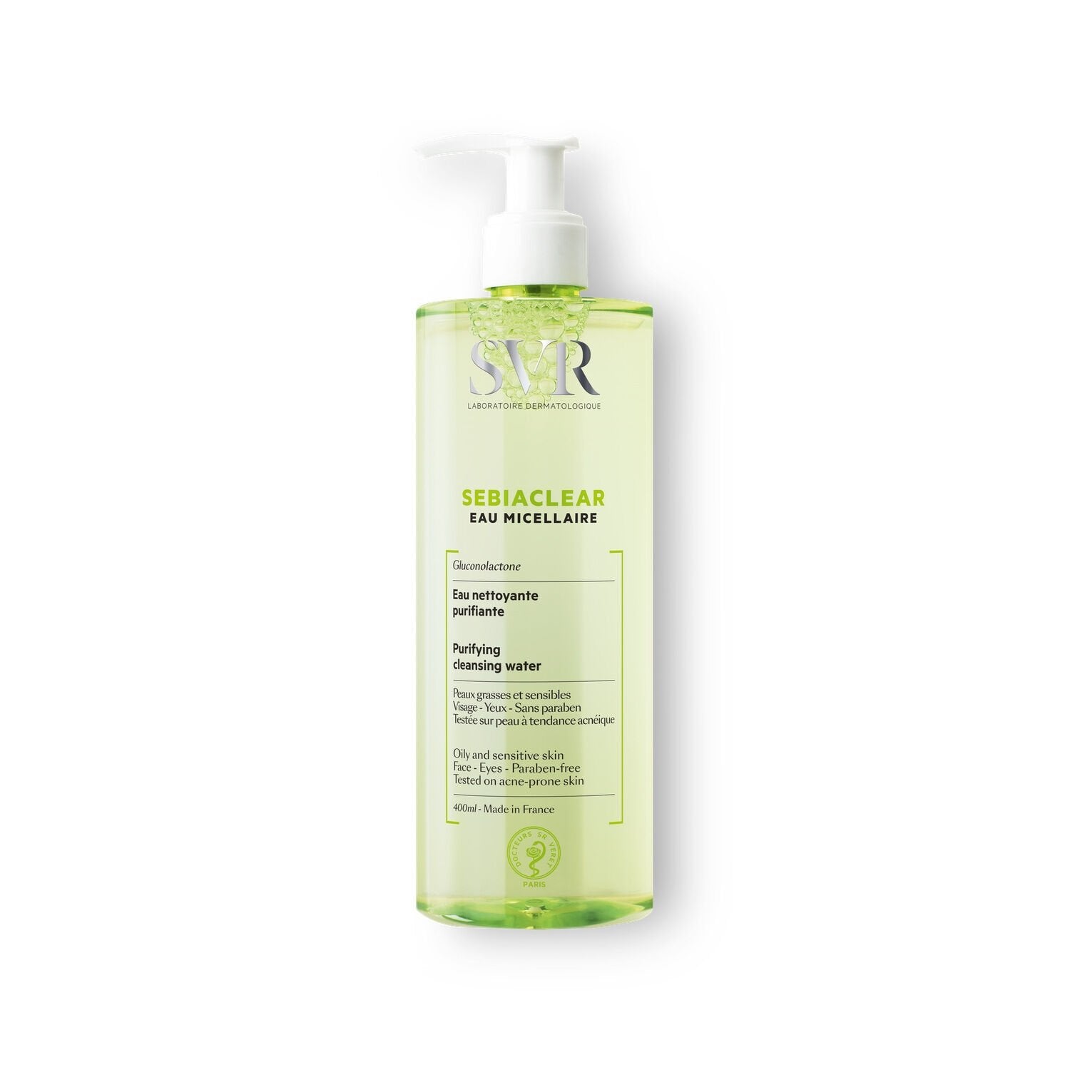 Eau Micellaire Visage et Yeux Nettoyante Démaquillante Sebiaclear LABORATOIRE SVR la pompe de 400mL