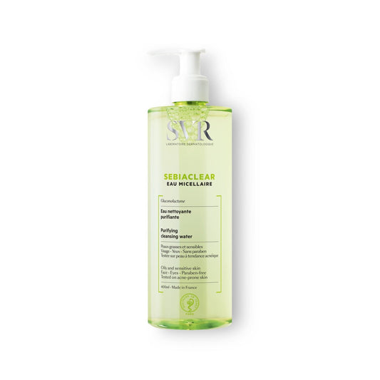 Eau Micellaire Visage et Yeux Nettoyante Démaquillante Sebiaclear LABORATOIRE SVR la pompe de 400mL