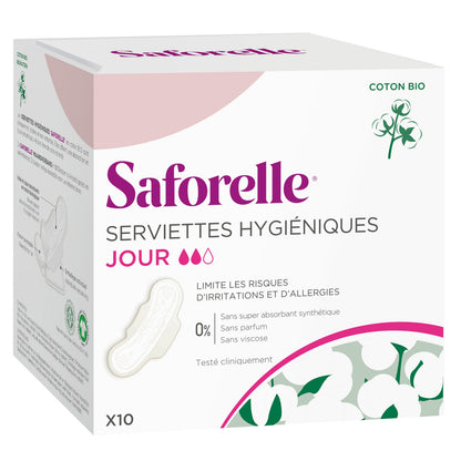 Serviettes hygiéniques Coton Bio Jour SAFORELLE 