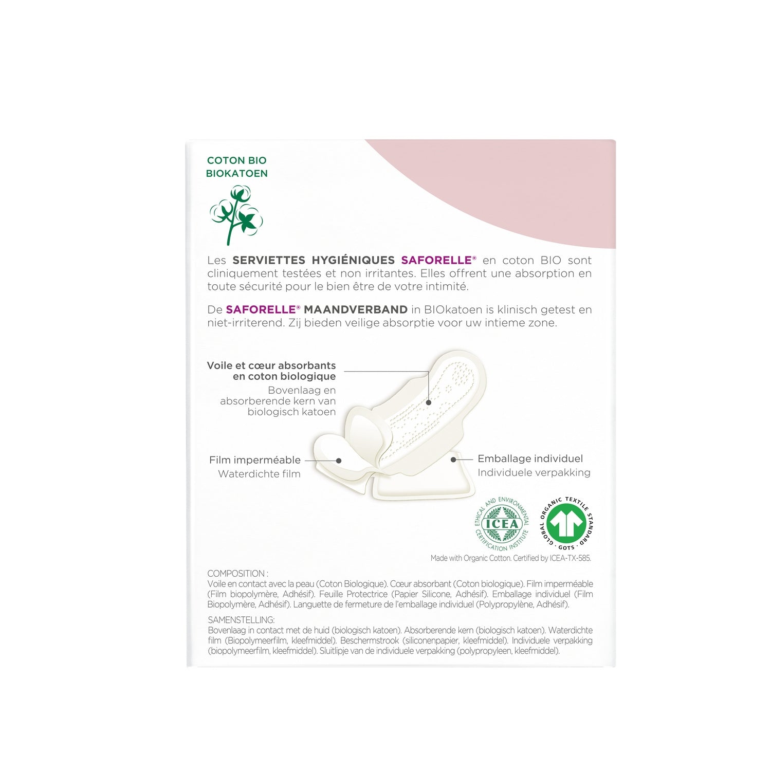 Serviettes hygiéniques Coton Bio Jour SAFORELLE 