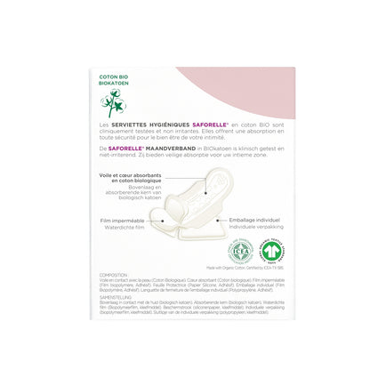 Serviettes hygiéniques Coton Bio Jour SAFORELLE 