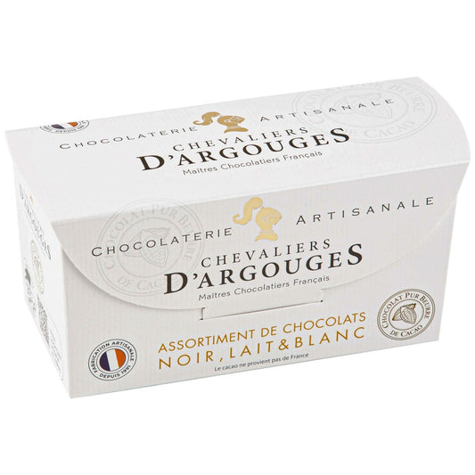 Assortiments de Chocolats au Lait, Noir et Blanc CHEVALIERS D'ARGOUGES le ballotin de 175 g