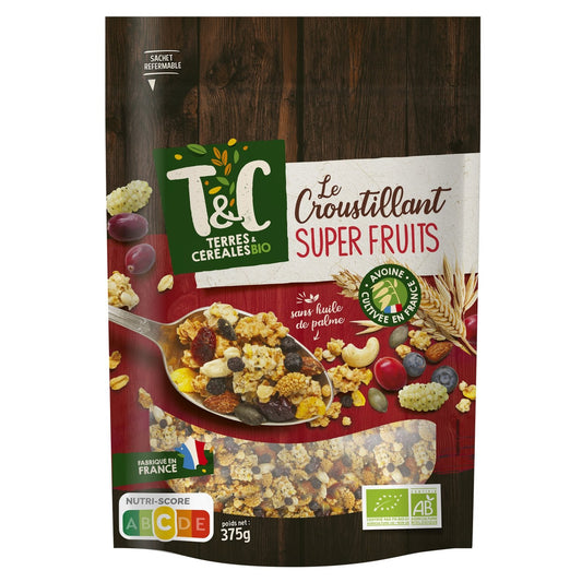 Céréales Muesli Canneberge, Myrtille et Mûre Sans Huile de Palme Bio Terres & CEREALES BIO le paquet de 375g