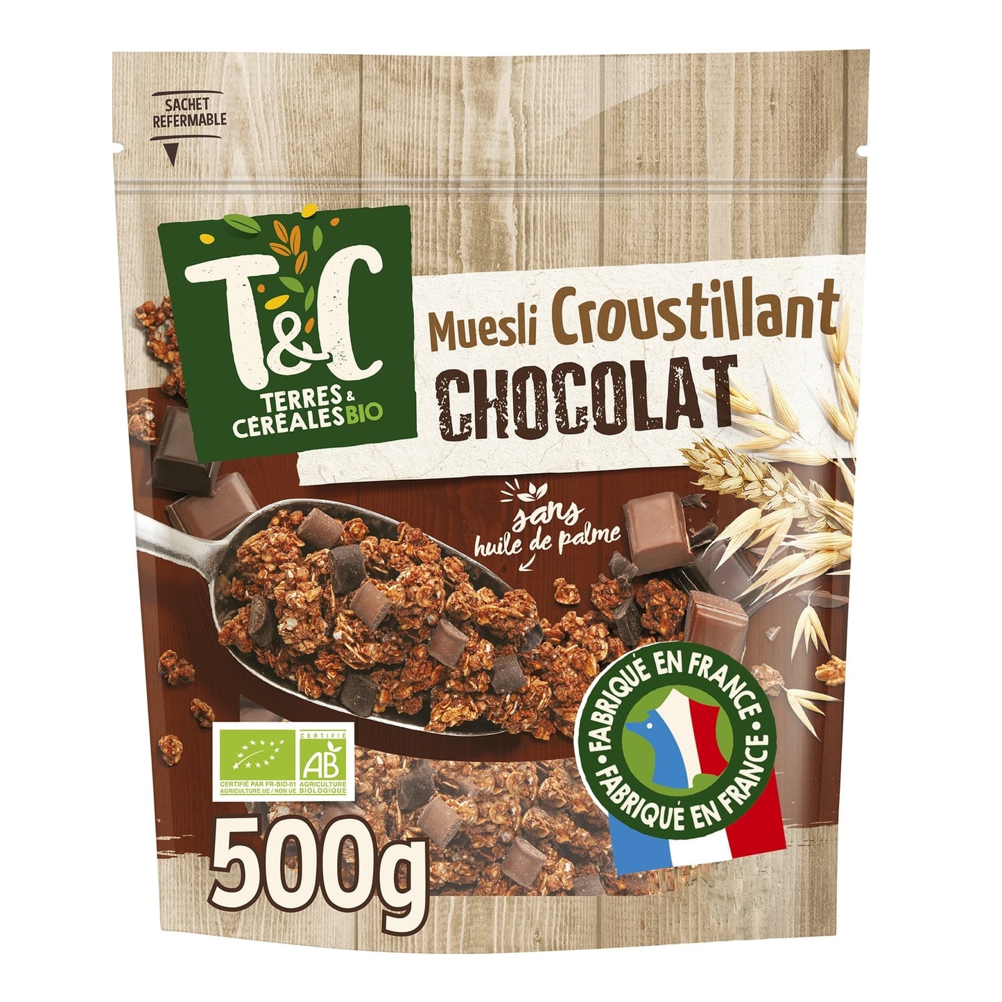 Céréales muesli croustillant chocolat sans huile de palme Bio TERRES & CEREALES BIO 