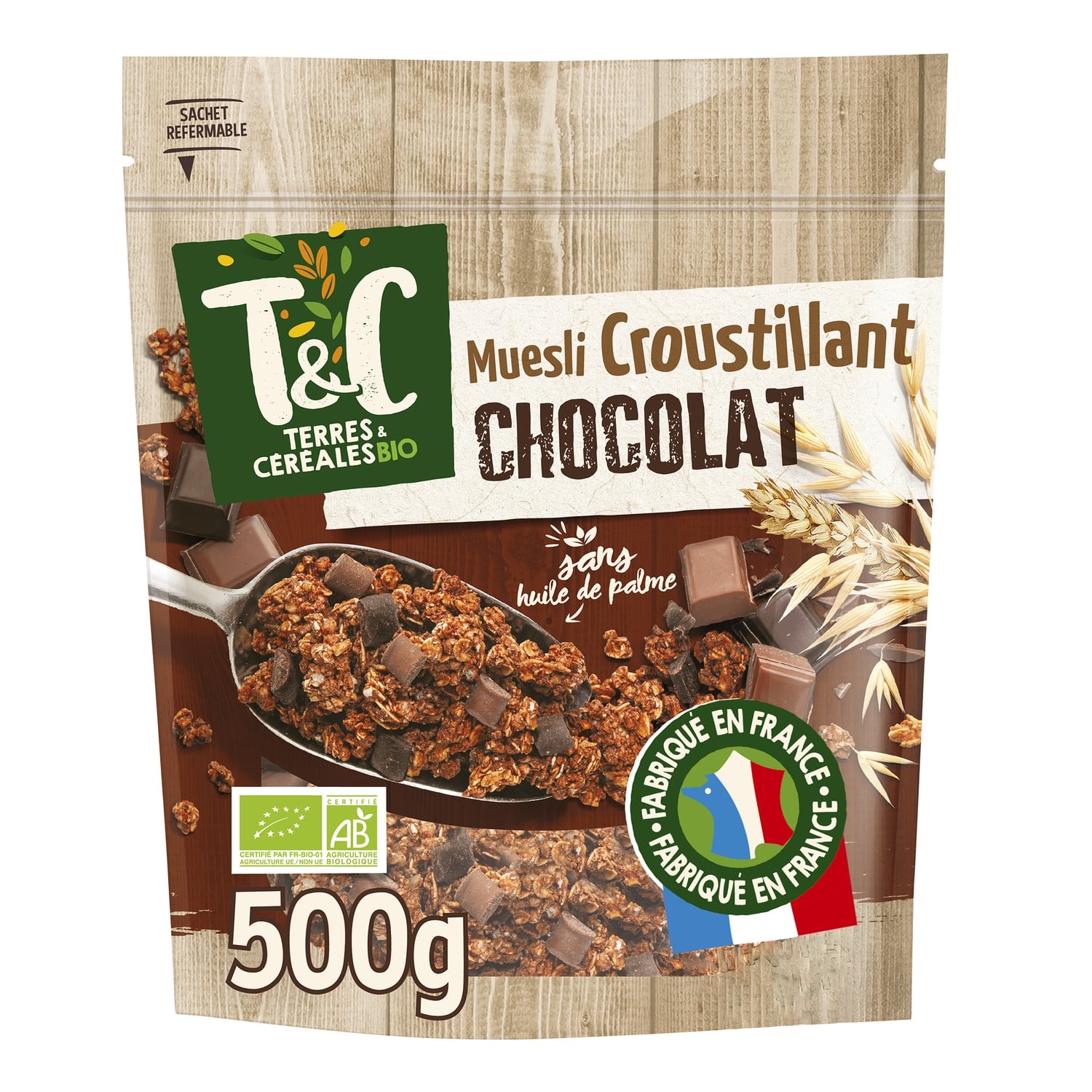 Céréales muesli croustillant chocolat sans huile de palme Bio TERRES & CEREALES BIO 