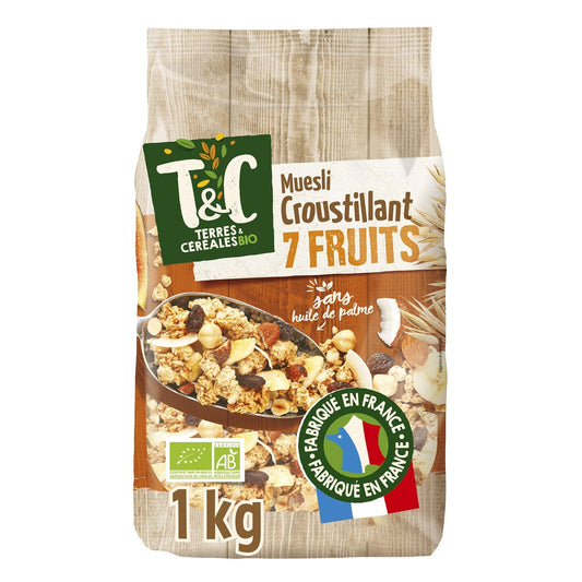 Céréales Muesli Croustillant 7 Fruits Sans Huile de Palme Bio Terres & CEREALES BIO le paquet d'1Kg