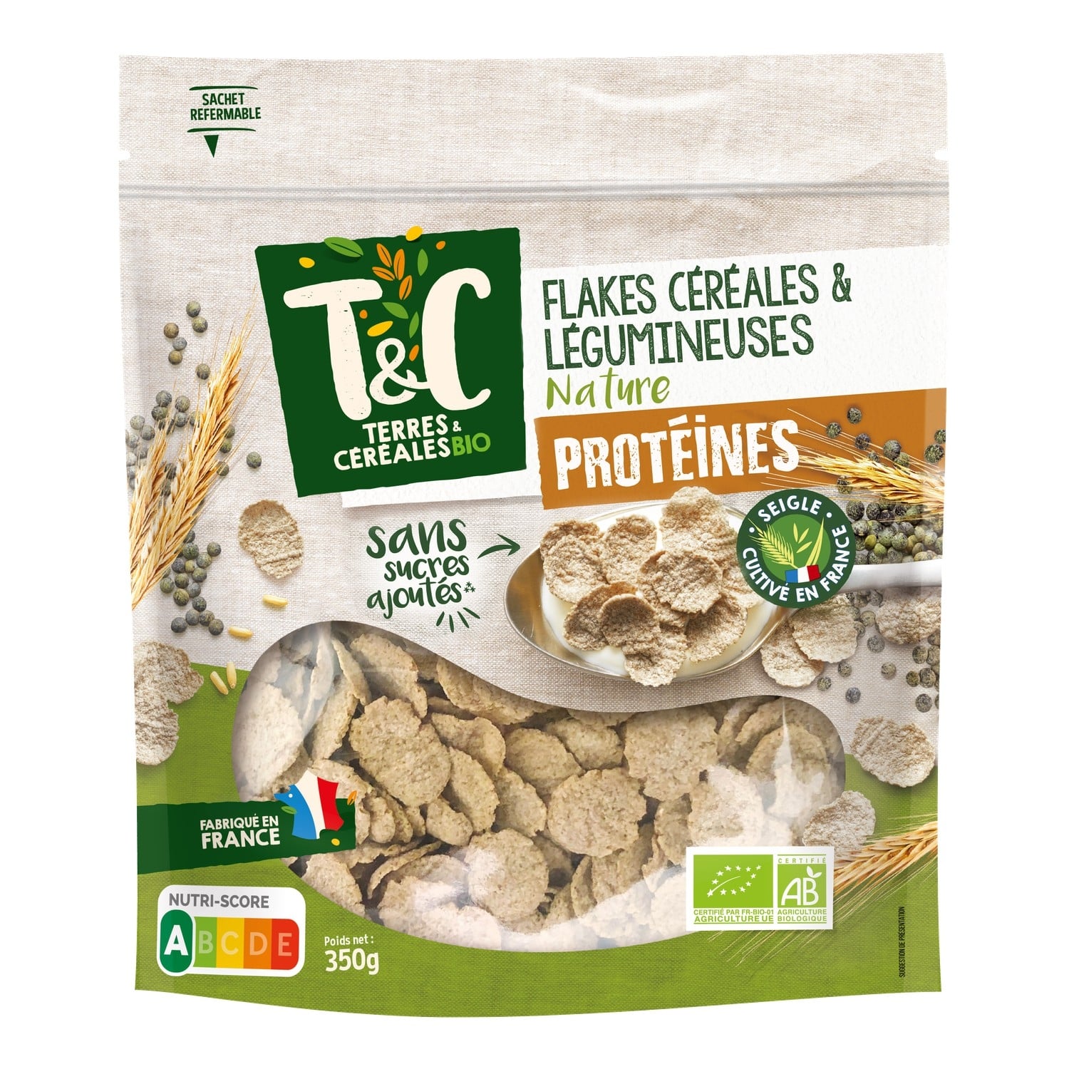 Céréales pétales de seigle et farine de lentilles Bio TERRES & CEREALES BIO 