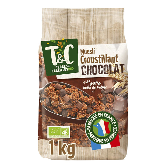 Céréales Muesli Croustillant Chocolat Sans Huile de Palme Bio Terres & CEREALES BIO le paquet d'1Kg