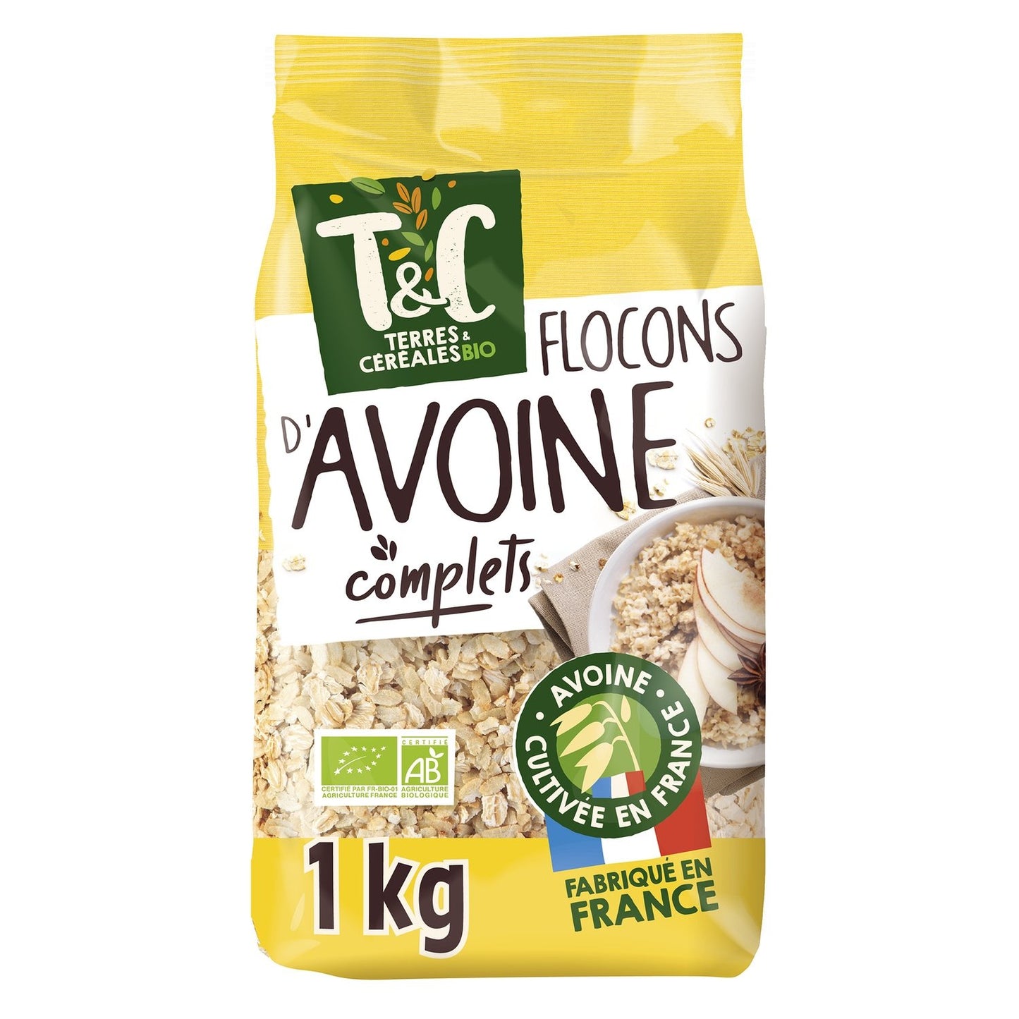 Céréales Flocons d'Avoine Complets Bio Terres & CEREALES BIO le paquet d'1Kg