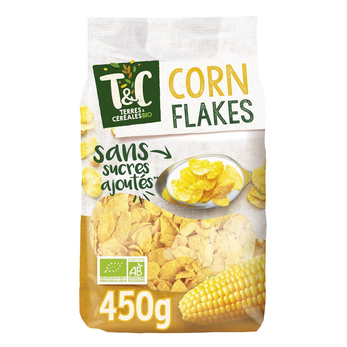 Céréales Corn Flakes Sans Sucres Ajoutés Bio Terres & CEREALES BIO le paquet de 450g