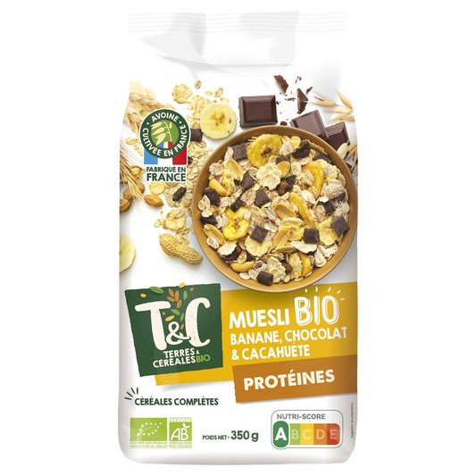 Céréales Muesli Banane Chocolat Cacahuète Bio Terres & CEREALES BIO le sachet de 350g