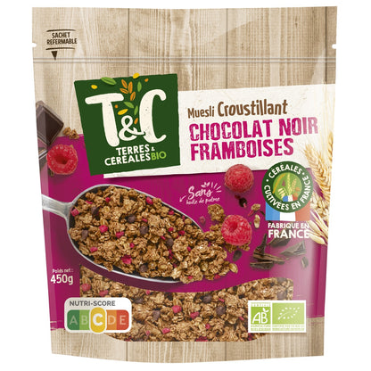 Muesli Croustillant Chocolat Noir Framboises Bio TERRES ET CEREALES 