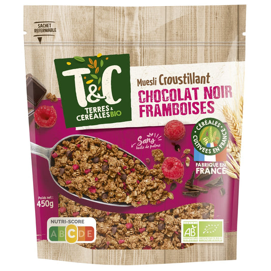 Muesli Croustillant Chocolat Noir Framboises Bio TERRES ET CEREALES 