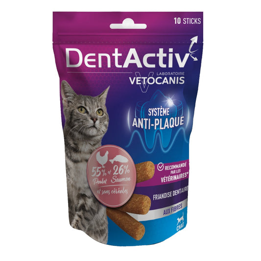 Friandises pour Chat Adulte Hygiène Bucco-Dentaire Poulet Saumon VETOCANIS le sac de 10 sticks