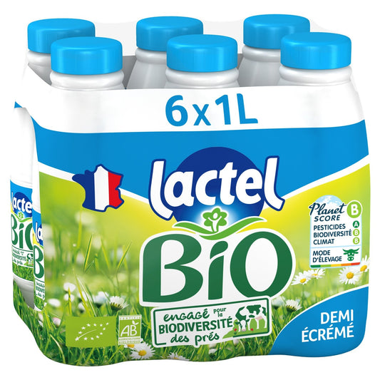 Lait Bio Demi-Ecrémé UHT LACTEL le pack de 6 bouteilles de 1L