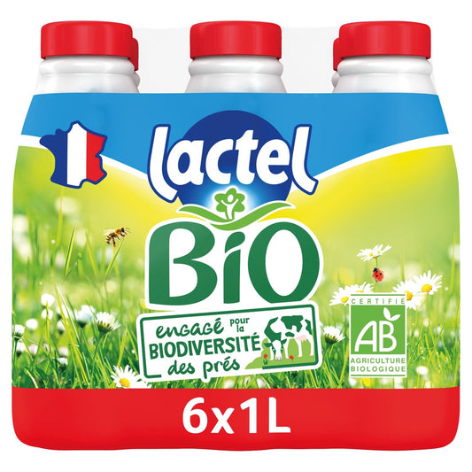 Lait Bio Entier UHT LACTEL le pack de 6 bouteilles de 1L