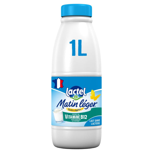 Lait Sans Lactose Riche en Vitamine B12 Matin Léger LACTEL la bouteille de 1L