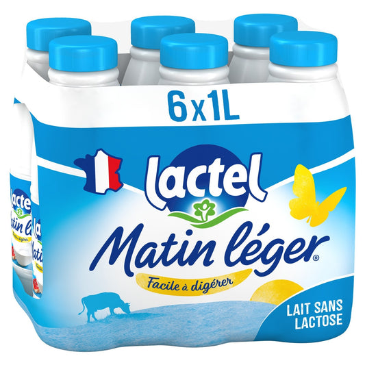 Lait Sans Lactose UHT 1, 2% Mg Matin Léger LACTEL le pack de 6 bouteilles de 1L