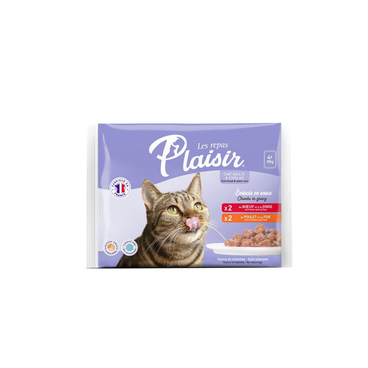 Emincés en Sauce à la Viande  pour Chats Adultes & Stérilisés LES REPAS PLAISIR LES REPAS PLAISIR
