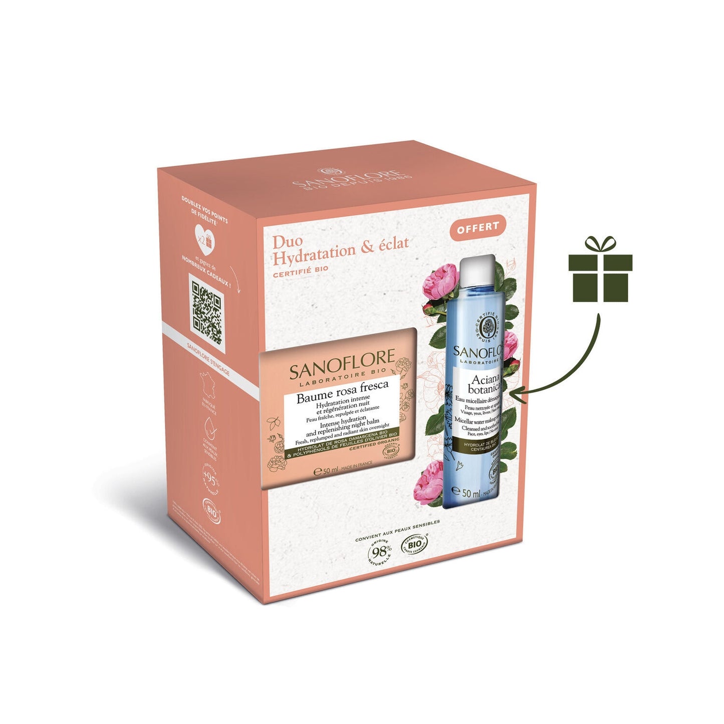 Facial Care Rosa Fresca Balm + Aciana Botanica Micellar Water Duo Hydration and Radiance Organic SANOFLORE