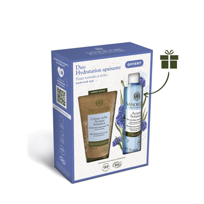 Soin Visage Crème Riche + Eau Micellaire Aciana Botanica Duo Hydratation Apaisante Bio SANOFLORE