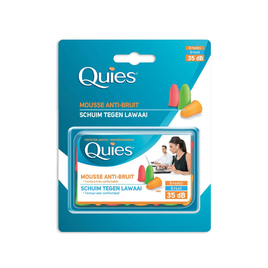 Protections Auditives Mousse Confort Fluo 35 Db QUIES la boite de 8 paires