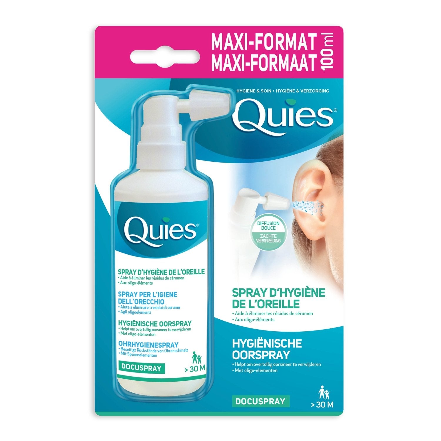 Spray Auriculaire Hygiène de l'Oreille aux Oligo-Éléments QUIES le spray de 100 ml