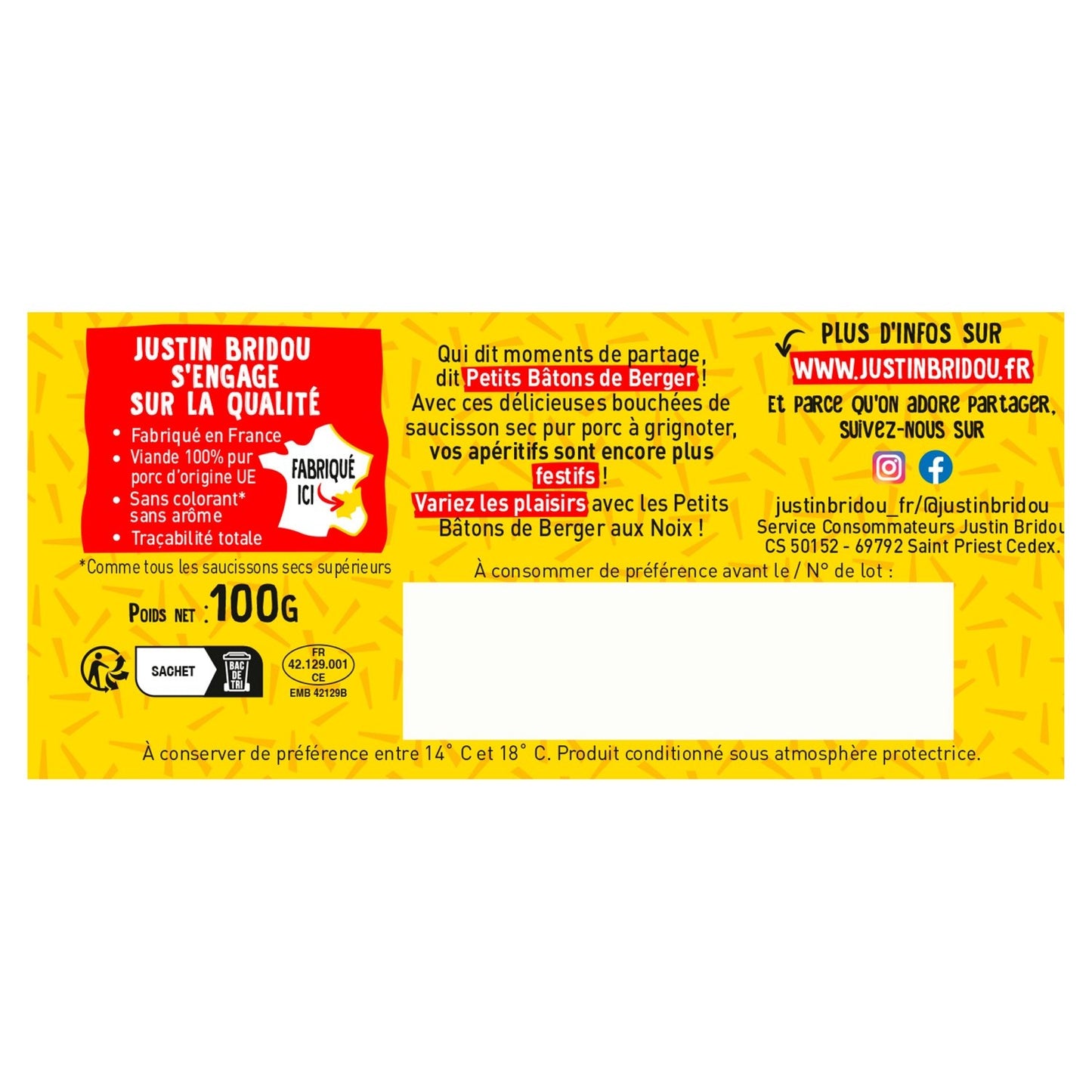 Saucisson Petits Bâtons de Berger JUSTIN BRIDOU
