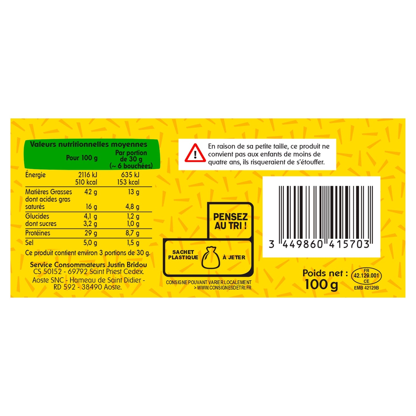 Saucisson Petits Bâtons de Berger JUSTIN BRIDOU