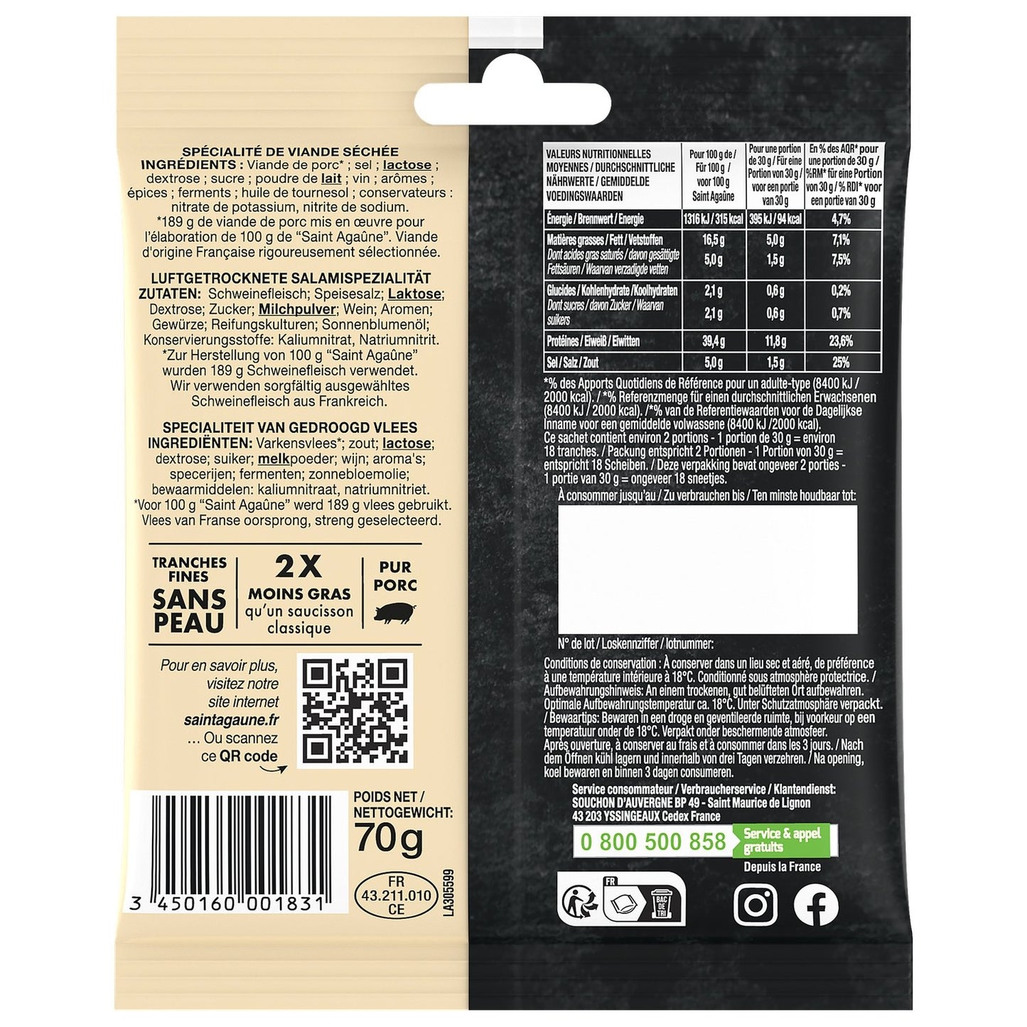 Saucisson en Tranche Nature SAINT AGAUNE