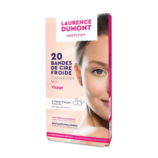 Bandes de Cire Froide Visage Aloe Vera Hypoallergénique LAURENCE DUMONT la boite de 20 +  4 lingettes