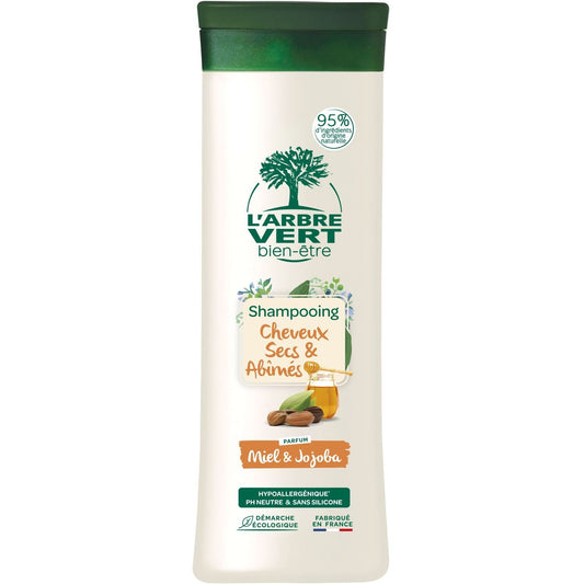 Shampoing Cheveux Secs et Abîmés Miel et Jojoba Hypoallergénique Ph Neutre L'ARBRE VERT le flacon de 250mL