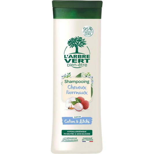 Shampoing Hydratant Cheveux Normaux Fleurs de Coton et Litchi L'ARBRE VERT BIEN-ETRE le flacon de 250mL