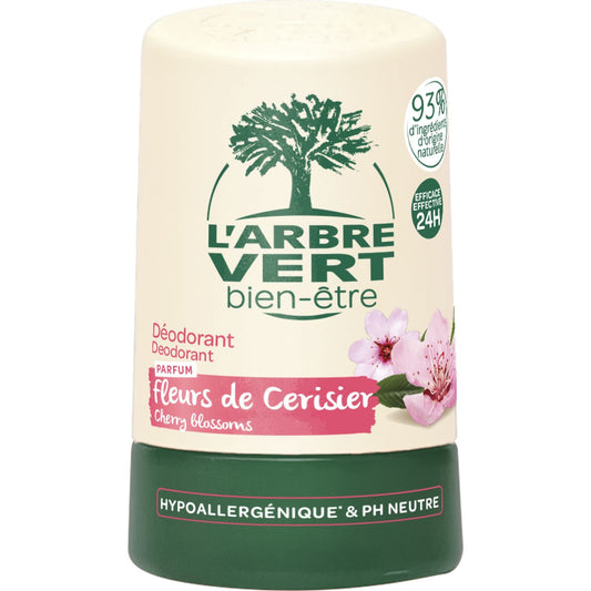 Déodorant bille Hypoallergénique 24h Fleurs de Cerisier et Hamamélis L'ARBRE VERT 
