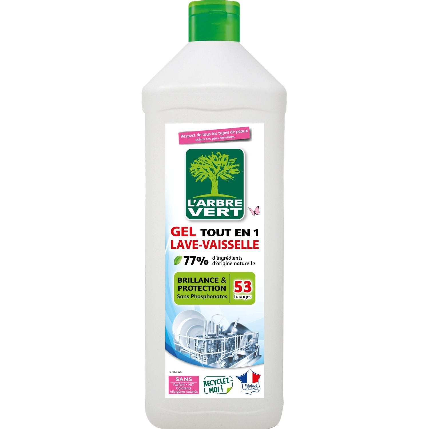 Gel Lave-Vaisselle Tout en 1 Brillance et Protection L'ARBRE VERT le flacon de 901mL