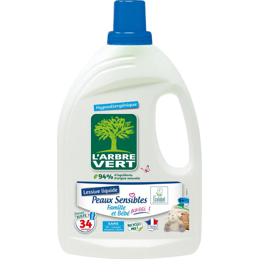 Liquid Laundry Detergent for Sensitive Skin Hypoallergenic Ecolabel L'ARBRE VERT