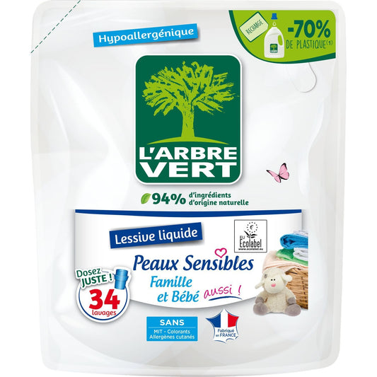 Liquid Laundry Detergent for Sensitive Skin, Family and Baby, Hypoallergenic, Ecolabel, L'ARBRE VERT