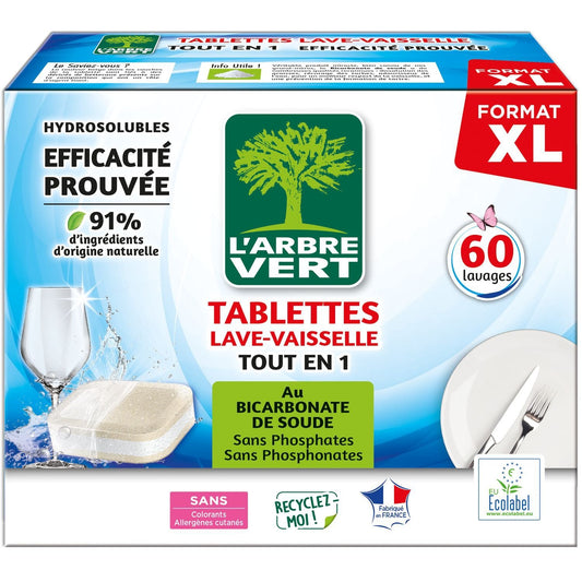 All-in-1 Dishwasher Tablets 90% Naturally Sourced Ingredients L'ARBRE VERT