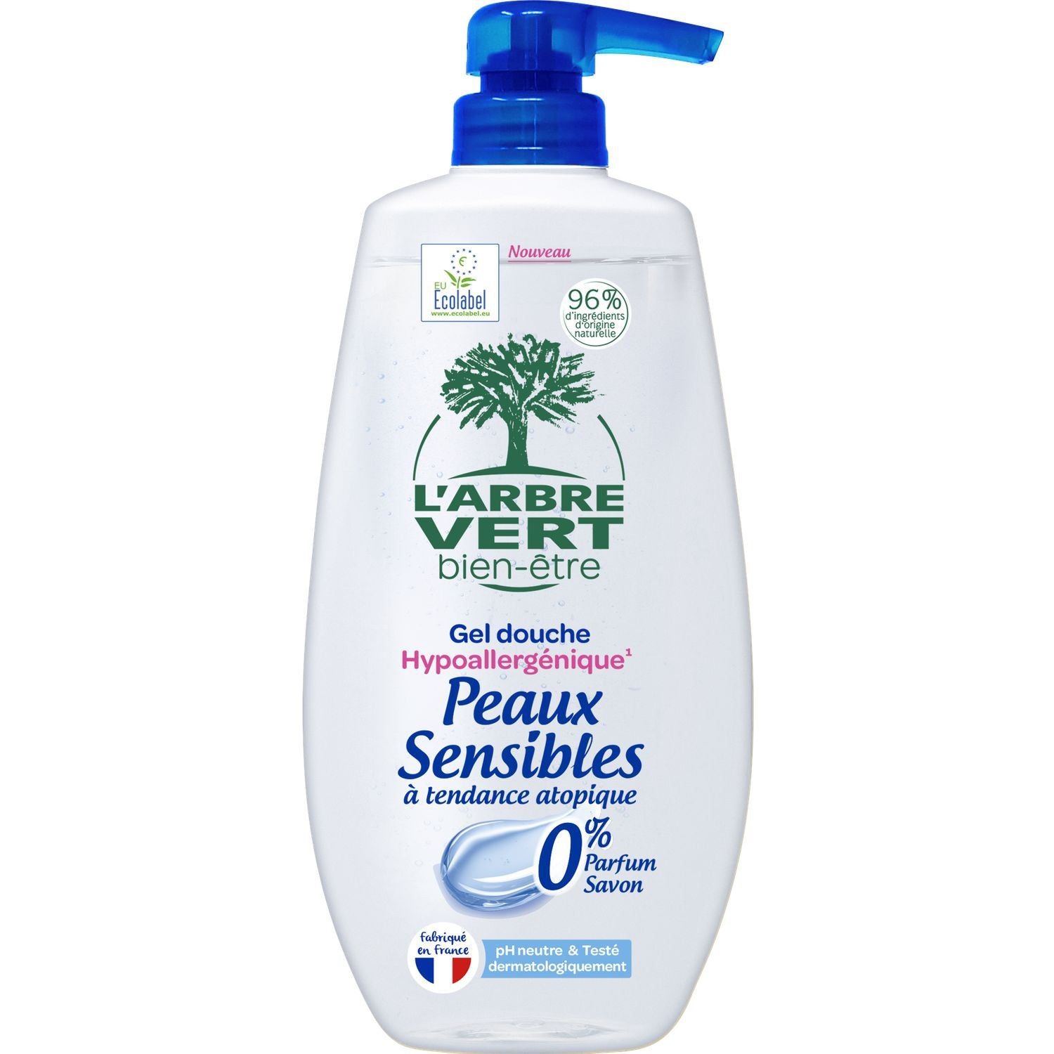 Gel douche Pour Toute la famille Peaux Sensibles Hypoallergénique pH Neutre 95% D'ingrédients D'origine Naturelle L'ARBRE VERT BIEN-ETRE 