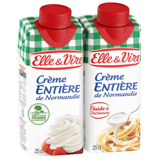 Crème UHT Fluide Entière 30% Mg Elle & VIRE les 2 briques de 25cL
