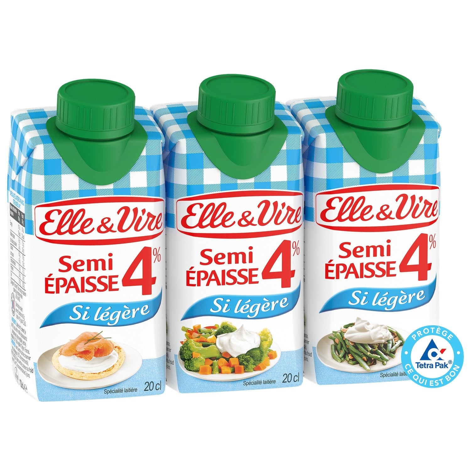 Crème UHT Semi-Épaisse Extra-Légère Elle & VIRE les 3 briques de 20cL