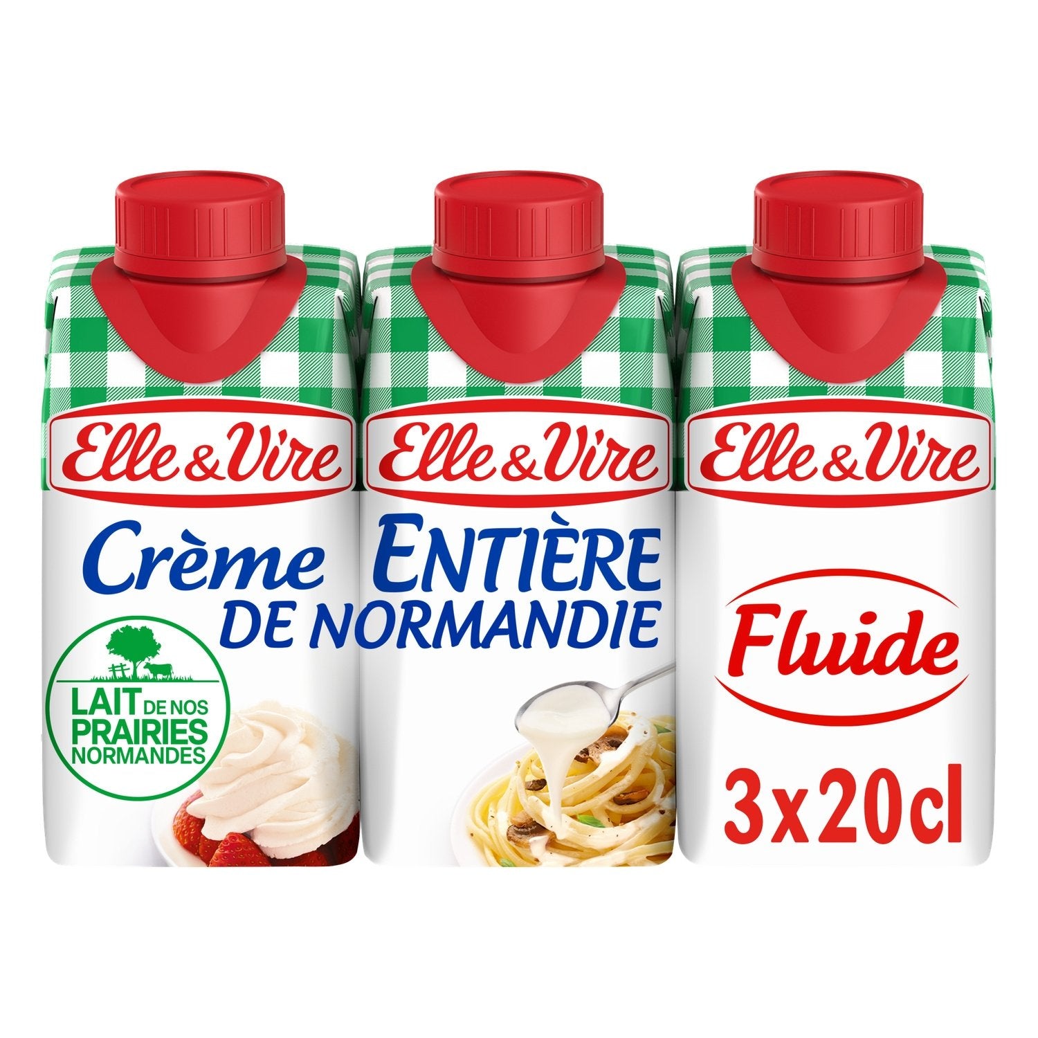 Crème UHT Fluide Entière 30% Mg Elle & VIRE les 3 briques de 20cL
