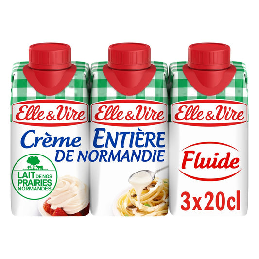 Crème UHT Fluide Entière 30% Mg Elle & VIRE les 3 briques de 20cL