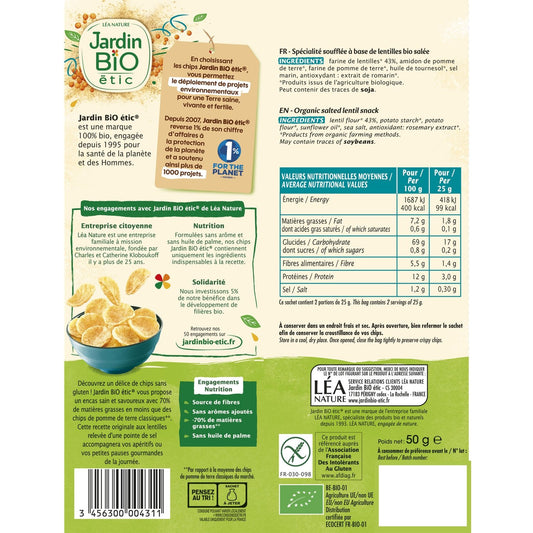 Organic Lentil Chips with a Touch of Salt, Gluten-Free, JARDIN BIO ETIC
