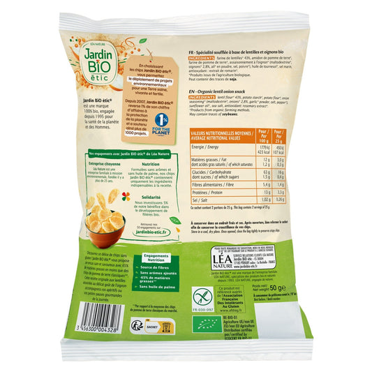 Organic Gluten-Free Lentil Chips with Onions JARDIN BIO ETIC
