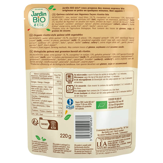 Quinotto Ready Meal with Organic Green Vegetables and Parmesan Organic Garden ETIC