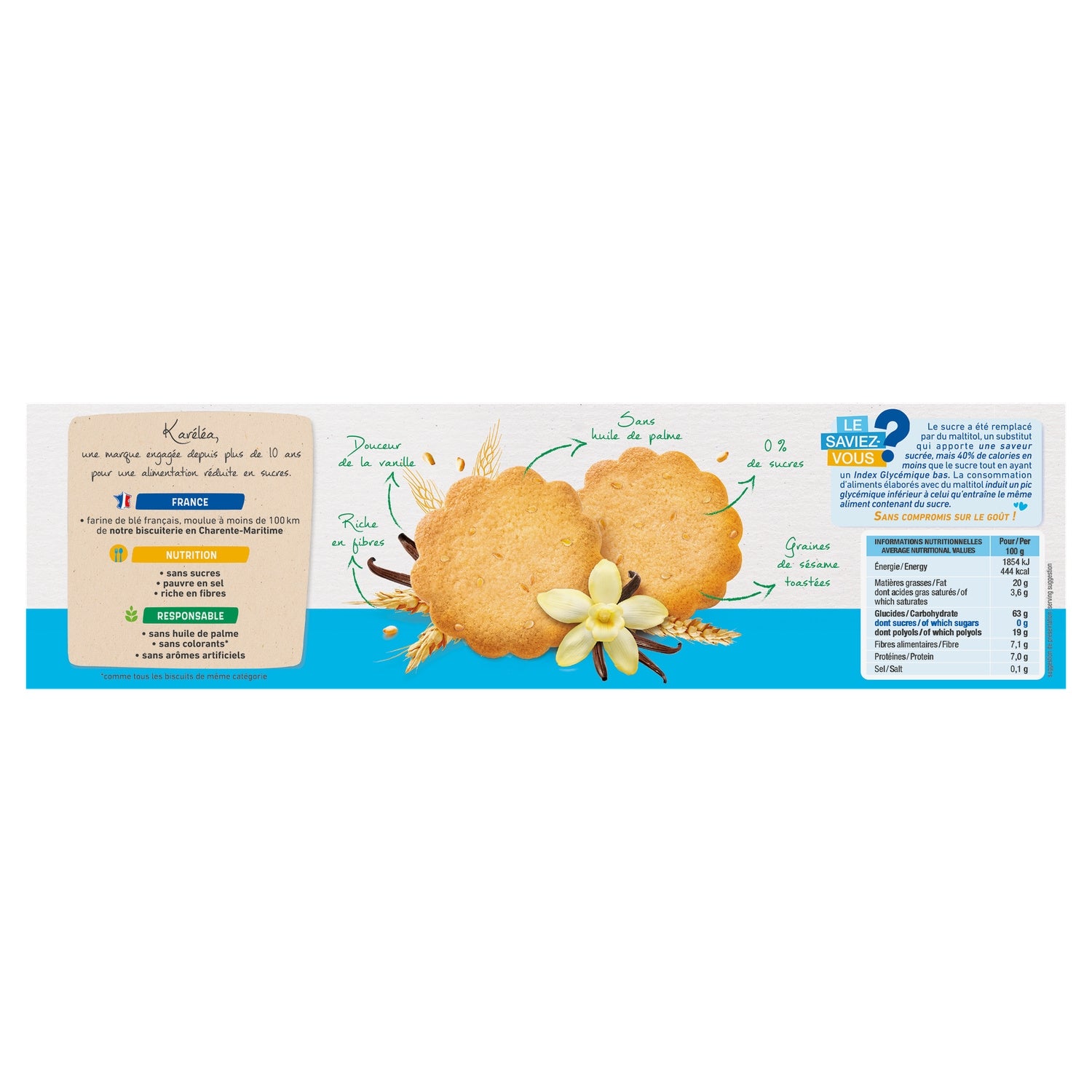 Biscuits sésame vanille sans sucres KARELEA 